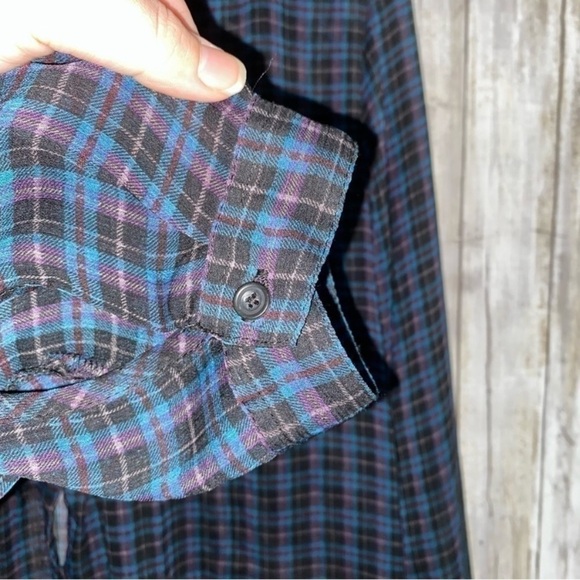 American Eagle Sheer Blue & Purple Plaid Button Down - Picture 5 of 5